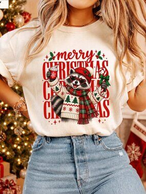 Merry Christmas Raccoon T-Shirt, Christmas Raccoon Shirt